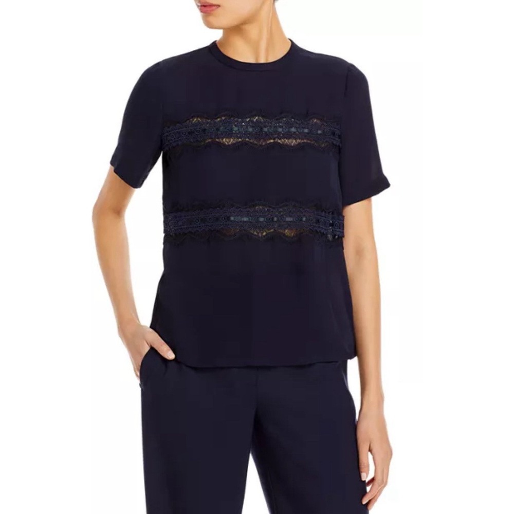 Rebecca Taylor Lace Silk‎ T Shirt Blouse Blue Size XS - Picture 7 of 7